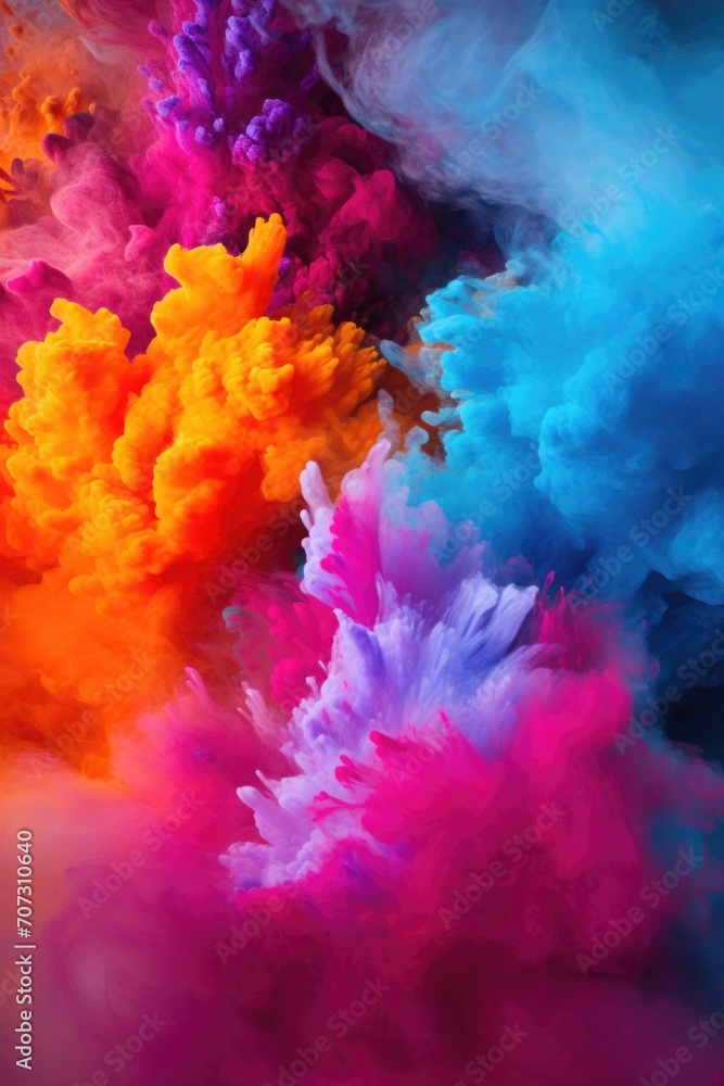 Freeze the motion of colorful colored powder exploding. Indian festival Holi