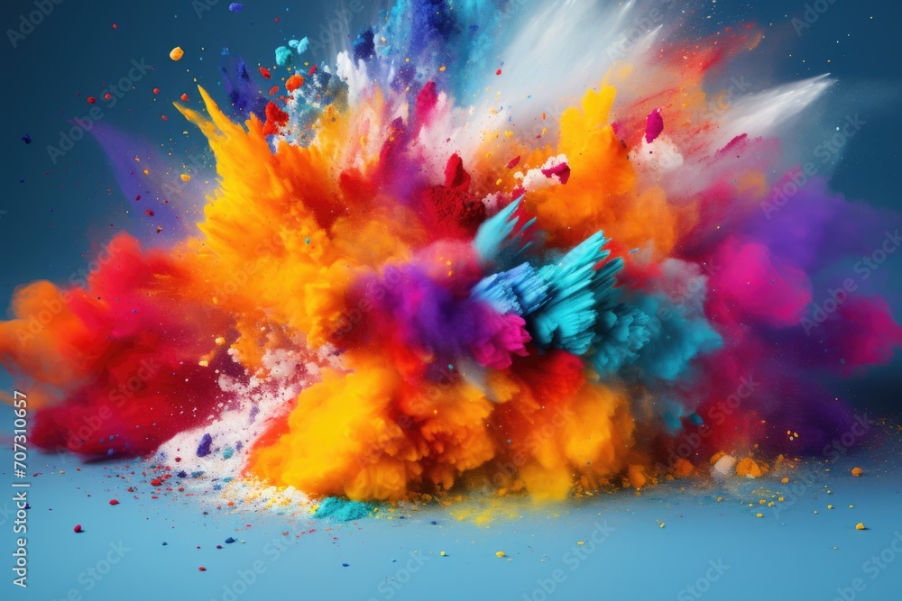 A colourful powder explosion of holi paint.