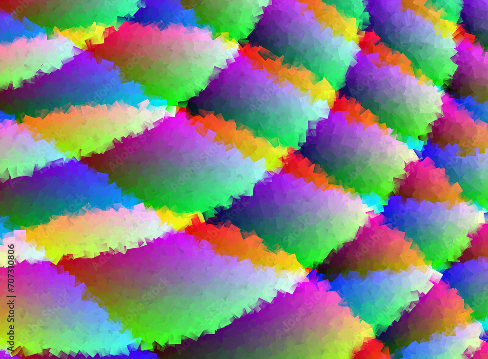Kolorowe zaokrąglone pasma, pasy o strukturze kryształów w tęczowej gradientowej kolorystyce - abstrakcyjne kubistyczne tło, tekstura