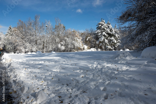 Winter Landscape of South Park in city of Sofia, Bulgaria