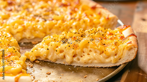 Delicious creamy Mac and Cheese pizza. Traditional American cuisine dish photo