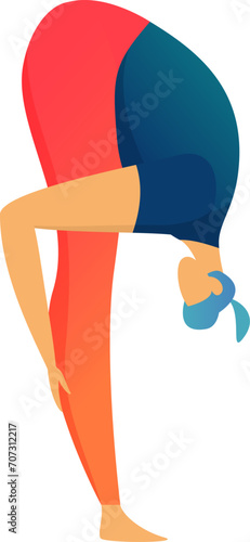 Female athlete stretching leg muscles before run. Fitness, health, training, workout. Vector illustration. Young sporty woman preparing for jogging. Exercise, wellness, active lifestyle vector