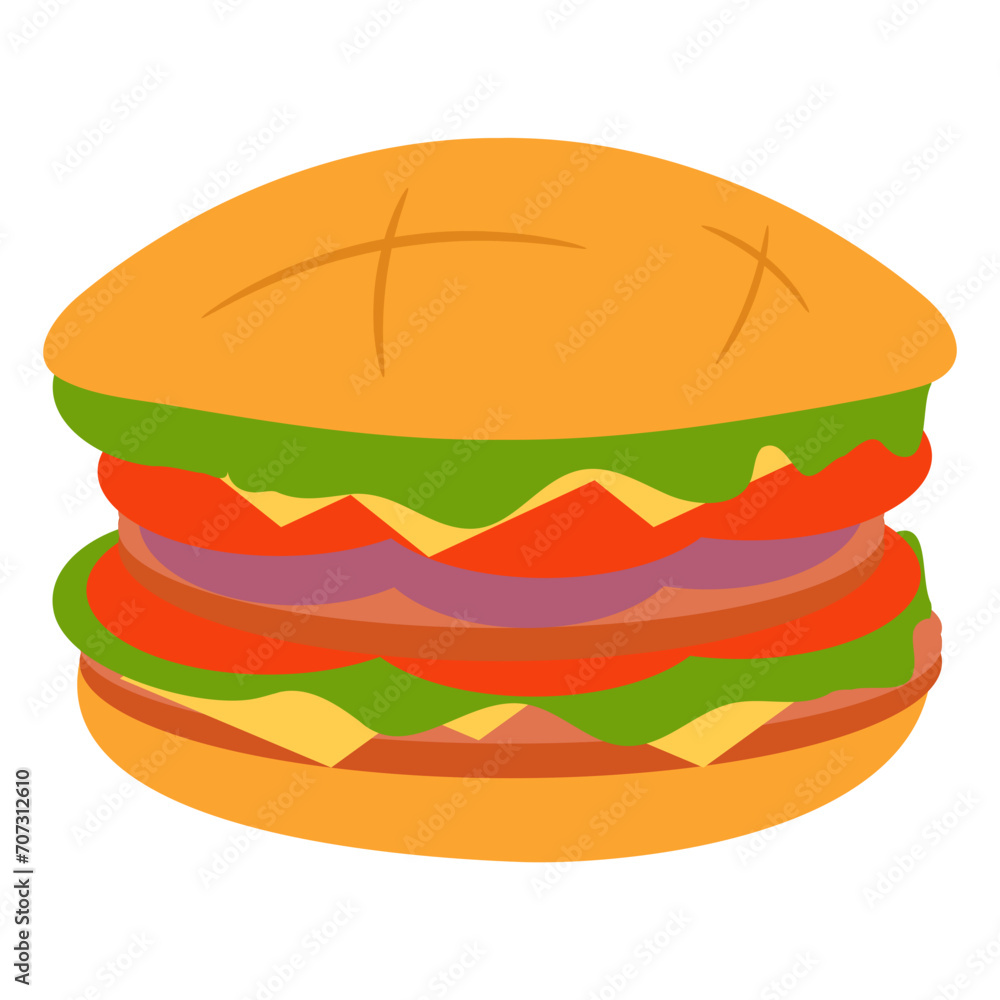 Simple cheesy hamburger fast food snacks flat illustration Simple cheesy hamburger fast food snacks flat illustration