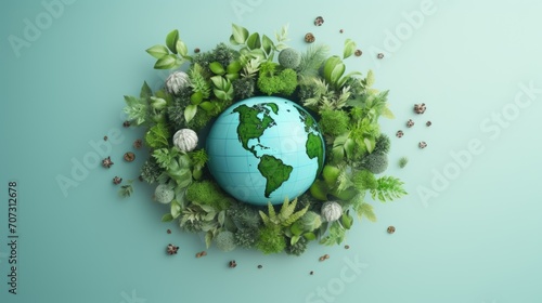 Earth hemisphere covered by green plants. Ecology concept.