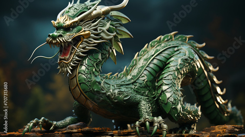Green dragon, symbol of Chinese New Year 2024, in natural background © tynza