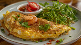 Thai style crispy egg omelette with shrimp