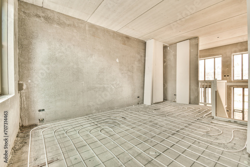 the living room of an unfinished house with a floor photo