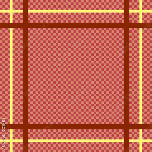 Red and yellow lines framing red checkered background