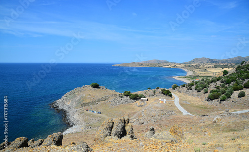 Kapikaya Beach, located in the Gokceada district of Canakkale, is one of the largest and most beautiful beaches on the island. photo