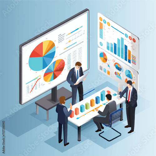 Analysts Team work on the stats cartoon icon vector