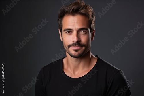Portrait of a handsome young man in black t-shirt.