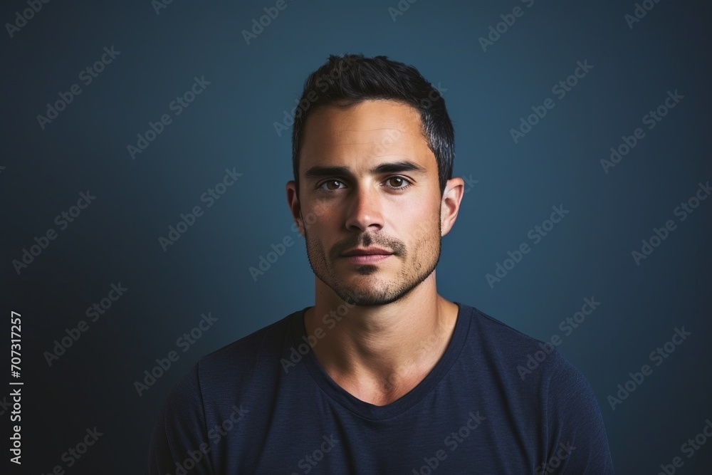 Portrait of a handsome young man looking at the camera against a blue background