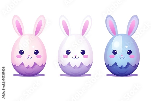 Assorted pink Cartoon easter eggs Bunny Faces with Expressive Emotions, Perfect for Children's Content and Easter Graphics isolated on white background.