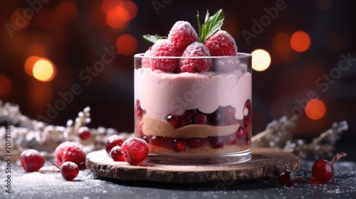 chocolate mousse dessert with raspberries