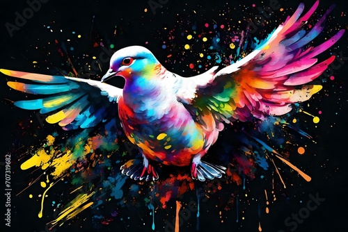 Flying dove vector in neon pop art style © Muhammad