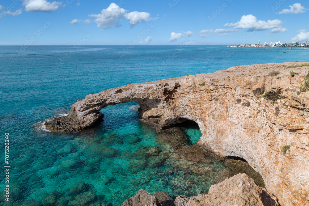 The bridge of love. Natural stone bridge near Ayia Napa on Cyprus. 
Mediterranean sea.
