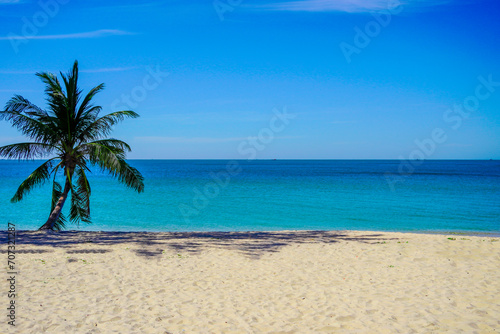 Fototapeta Naklejka Na Ścianę i Meble -  Beach in southeast asia. Palm trees and blue sea, heavenly place