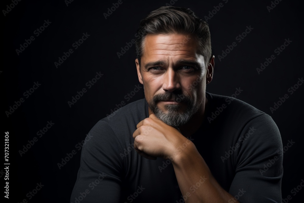 Portrait of a handsome bearded man on a black background. Men's beauty, fashion.