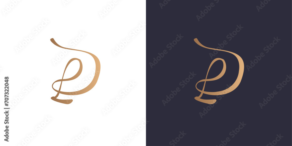 Letter d and l logo monogram curved, minimal style identity initial logo mark. Golden gradient vector emblem logotype for business cards initials. - obrazy, fototapety, plakaty 