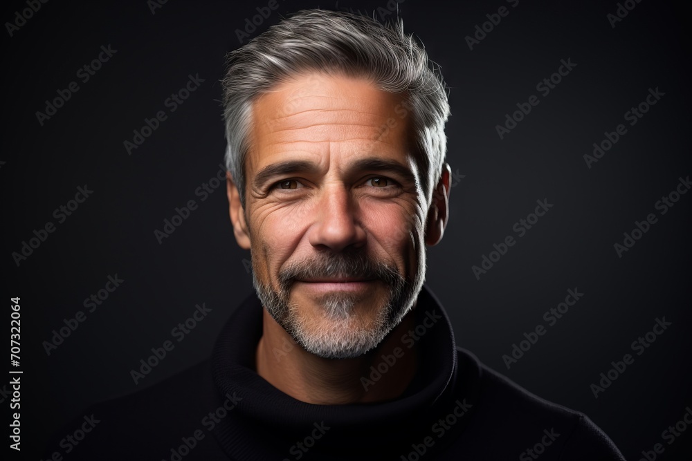 Portrait of a handsome mature man with grey beard and mustache.