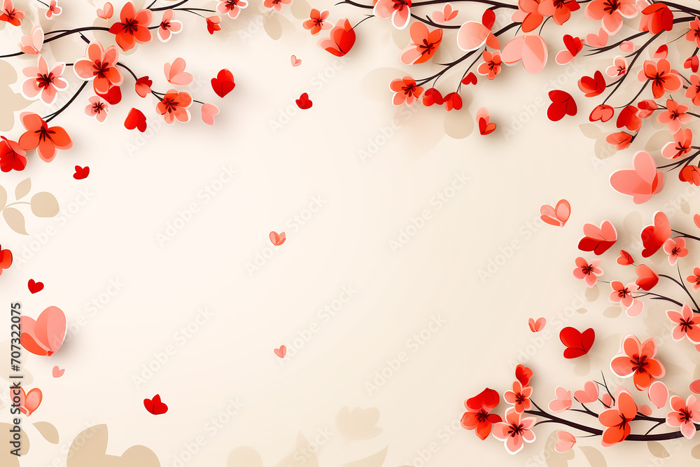 Delicate pink and red flowers as a symbol of love are mixed on a Valentine's Day greeting card template. Flat lay, top view, copy space. Delicate pink and red flowers as a symbol of love are mixed on a Valentine's Day greeting card template. Flat lay, top view, copy space.