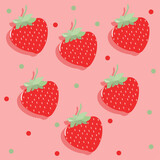 Strawberry design seamless pattern with decor colorful dots on pink background. Delicious berry. Vector illustration for cards, business, banners, textile, wallpaper, wrapping