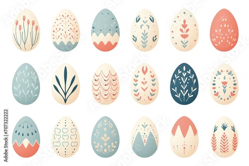 set of Pastel Easter egg assortment with playful nature floral patterns, spring holiday themes and craft inspiration © Jim1786