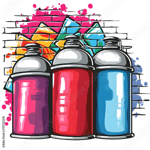 Graffiti art: spray paint cans and urban wall isolated on white background, flat design, png
 photo