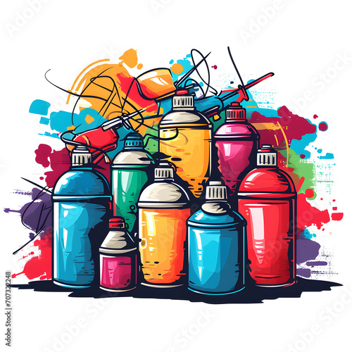 Graffiti art: spray paint cans and urban wall isolated on white background, flat design, png
 photo