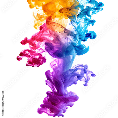 Colorful ink in water swirls isolated on white background, silhouette, png 