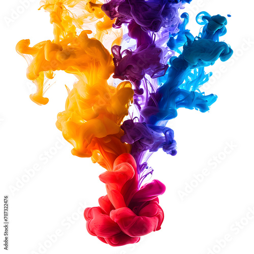 Colorful ink in water swirls isolated on white background, photo, png 