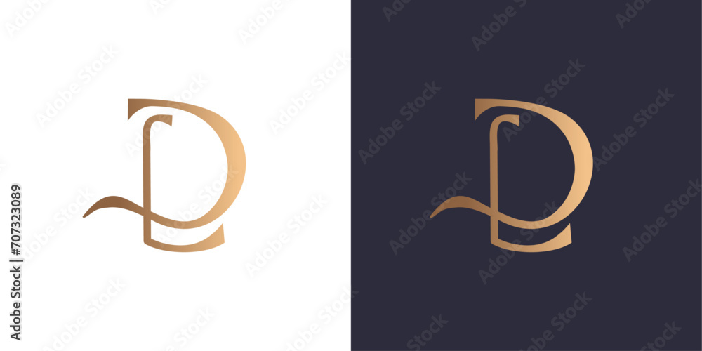 Letter d and l logo monogram, minimal style identity initial logo mark. Golden gradient vector emblem logotype for business cards initials. - obrazy, fototapety, plakaty 