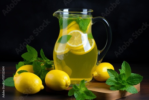 Homemade Lemonade with Mint - Refreshing Citrus Drink for a Hot Summer Day with copy space
