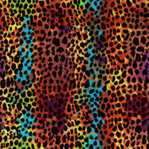 Colorful Leopard spot seamless pattern background. Wild animal vibrant multicolored cheetah skin, leo texture for fashion print design, textile, wallpaper, background, wrapping, fabric.