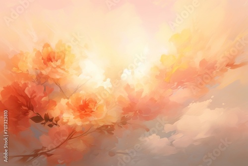 light orange abstract background  splash of colors  clouds as a backdrop. peach fuzz  color 2024.