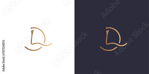 Letter d and l logo monogram, minimal style identity initial logo mark. Golden gradient vector emblem logotype for business cards initials.