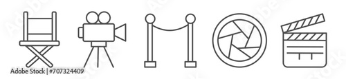 set of line cinema and filming icons with editable stroke	