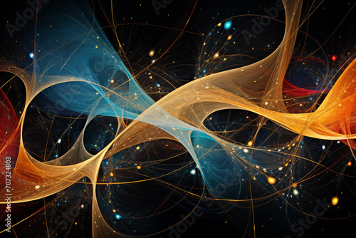 Abstract orange and blue neural patterns synthesizing complexity. Waves of ether in cyberspace photo