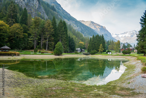 Gressoney-Saint-Jean is an ideal destination for families and young guests. In summer, children can meet around the emerald green waters of the Gover Lake Italy photo