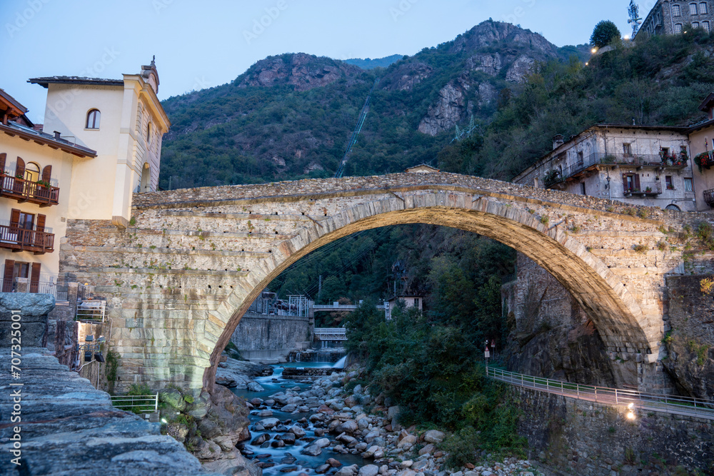 Roman bridge at Pont Saint Martin, Aosta Valley, Italy