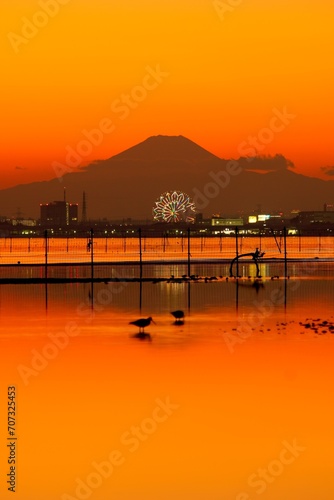 三番瀬からの富士山の夕景　ふなばし三番瀬海浜公園