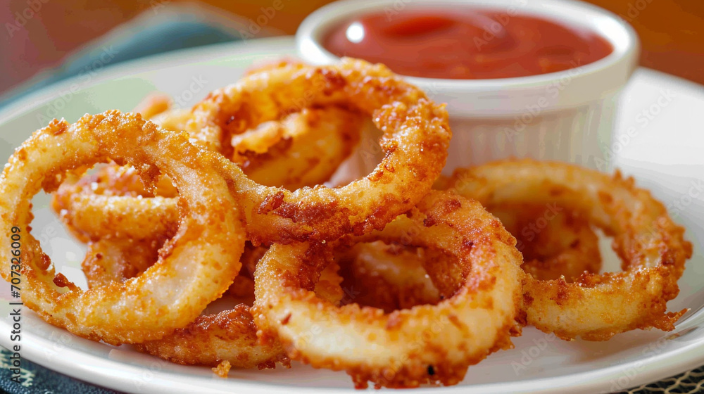 Onion rings in a beautiful batter, a Beautiful presentation. Homemade food, restaurant, Czech cuisine. Beautiful background. Onion rings in a beautiful batter, a Beautiful presentation. Homemade food, restaurant, Czech cuisine. Beautiful background.