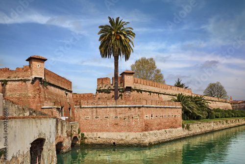 Livorno, Tuscany, Italy: the ancient fortress surrounded by a navigable moat, in the historic center of the city