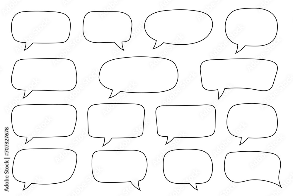 Set of hand drawn line speech bubbles. Speech balloon, chat bubble art vector line speech bubbles for apps and websites.