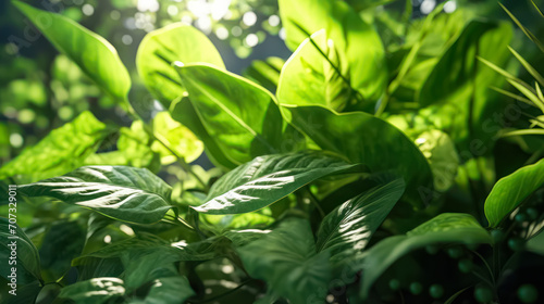 Lush green beech tree leaves thrive in the forest on a sunny day