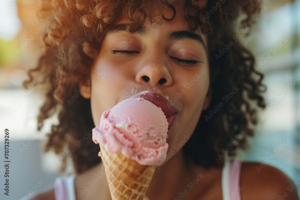 Naklejka premium woman eating ice cream