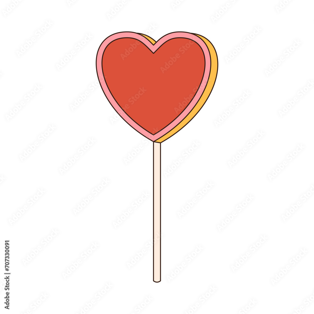 lollipop groovy retro icon Retro cartoon Valentines day element in trendy retro 60s 70s style. Vector illustration.