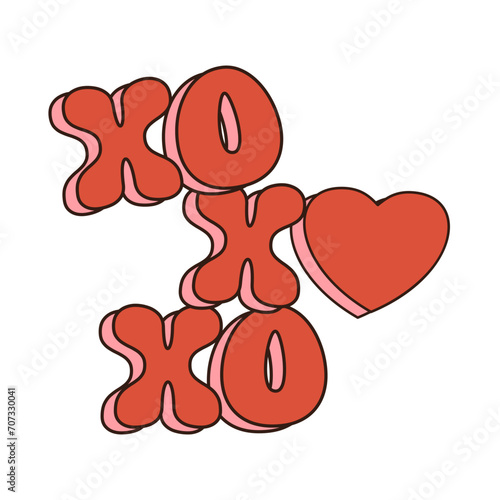 xo xo xo groovy retro icon Retro cartoon Valentines day element in trendy retro 60s 70s style. Vector illustration. photo