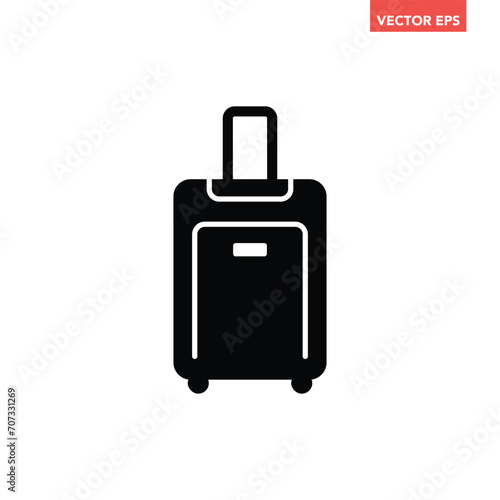 Black single suitcase filled icon, simple travel baggage flat design pictogram, infographic vector for app logo web button ui ux interface elements isolated on white background