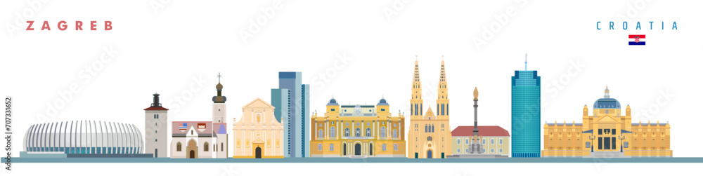 Zagreb city landmarks architectural design vector illustration	